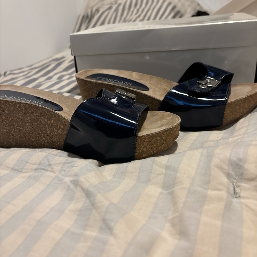 Cordani Dark Blue Wedge Sandals